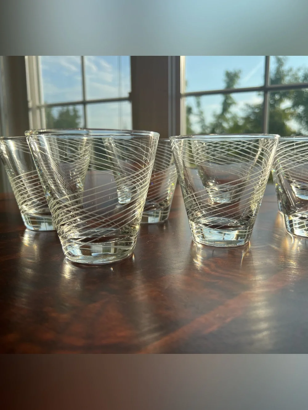 Atomic MCM Mid Century Modern Vintage Clear Swirl Glass LowBall Tumbler Set of 7
